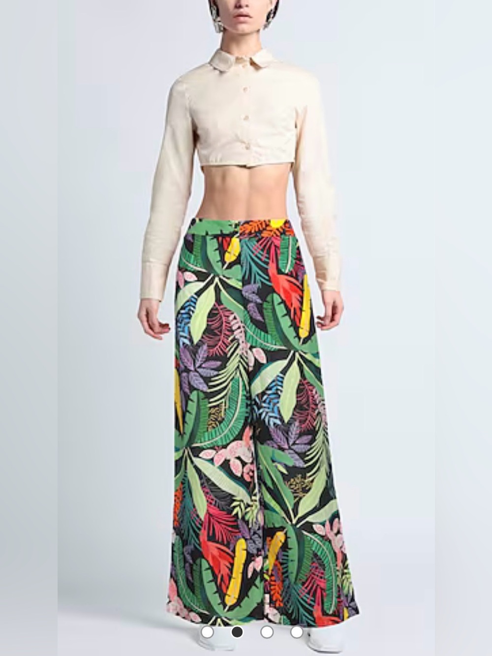120% Lino Tropical Hawaiian Print Wide-Leg Pants linen sz small